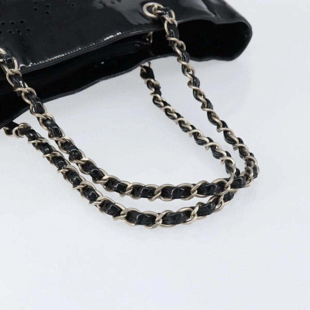 CHANEL Triple Coco Chain Tote Bag Patent leather Black Silver CC Auth 146826 - Picture 8 of 16